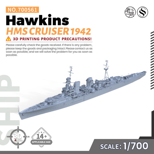 SSMODEL 561 1/700(600,720,800,900) Military Warship Model Kit HMS Hawkins HEAVY CRUISER 1942