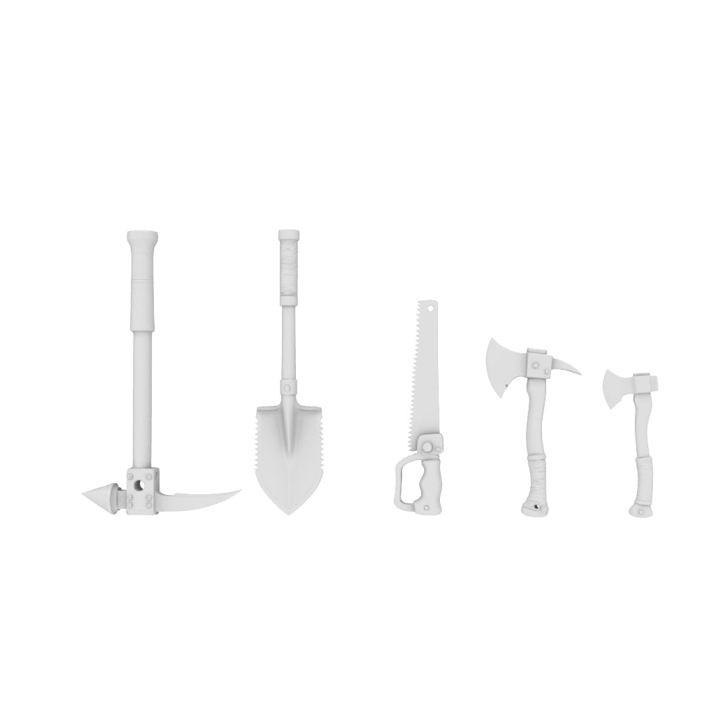 MRY-SFW LYTS677 3D Printed Battlefield Tool Set, Unpainted White Model, Military Miniature Scene Accessories