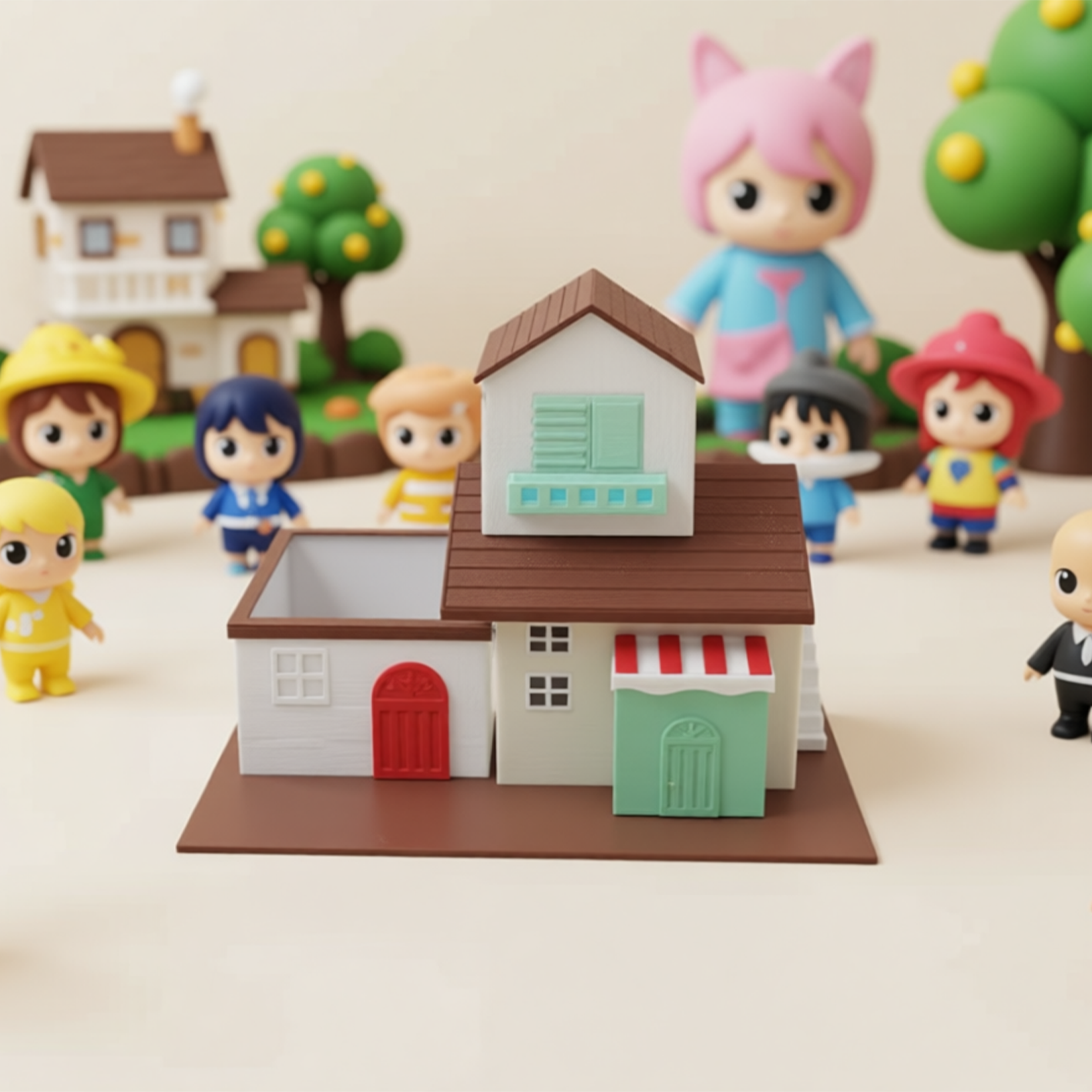 RHF266 Dollhouse Creative House Desktop Decoration Mini Figure Storage Box DIY Craft Exhibition Stand Organizer for Mini Figure World