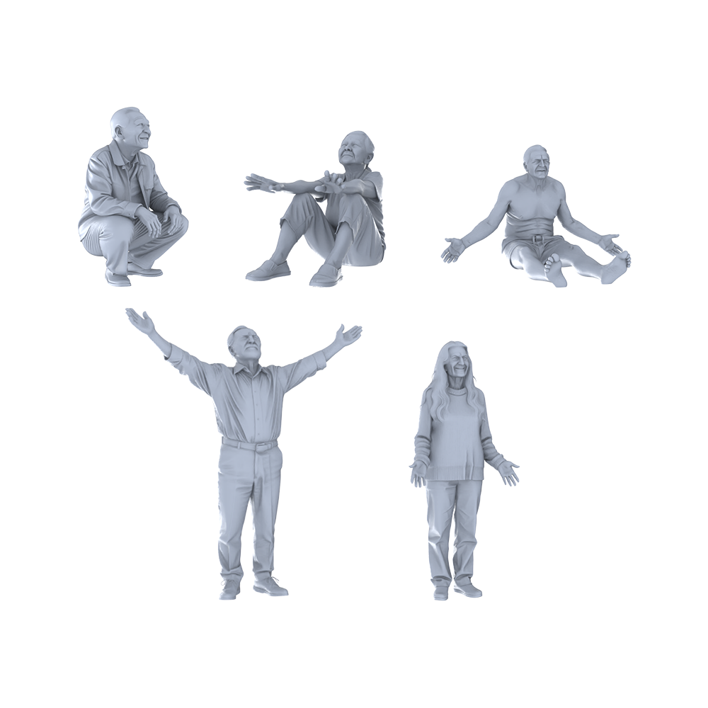 Yao's Studio LYTR262 Leisurely Elderly Quintet Resin Miniature Model 5-Figure Set, Unpainted Relaxation Figures, DIY Painting Scene Decoration Miniatures Diorama Resin Figures