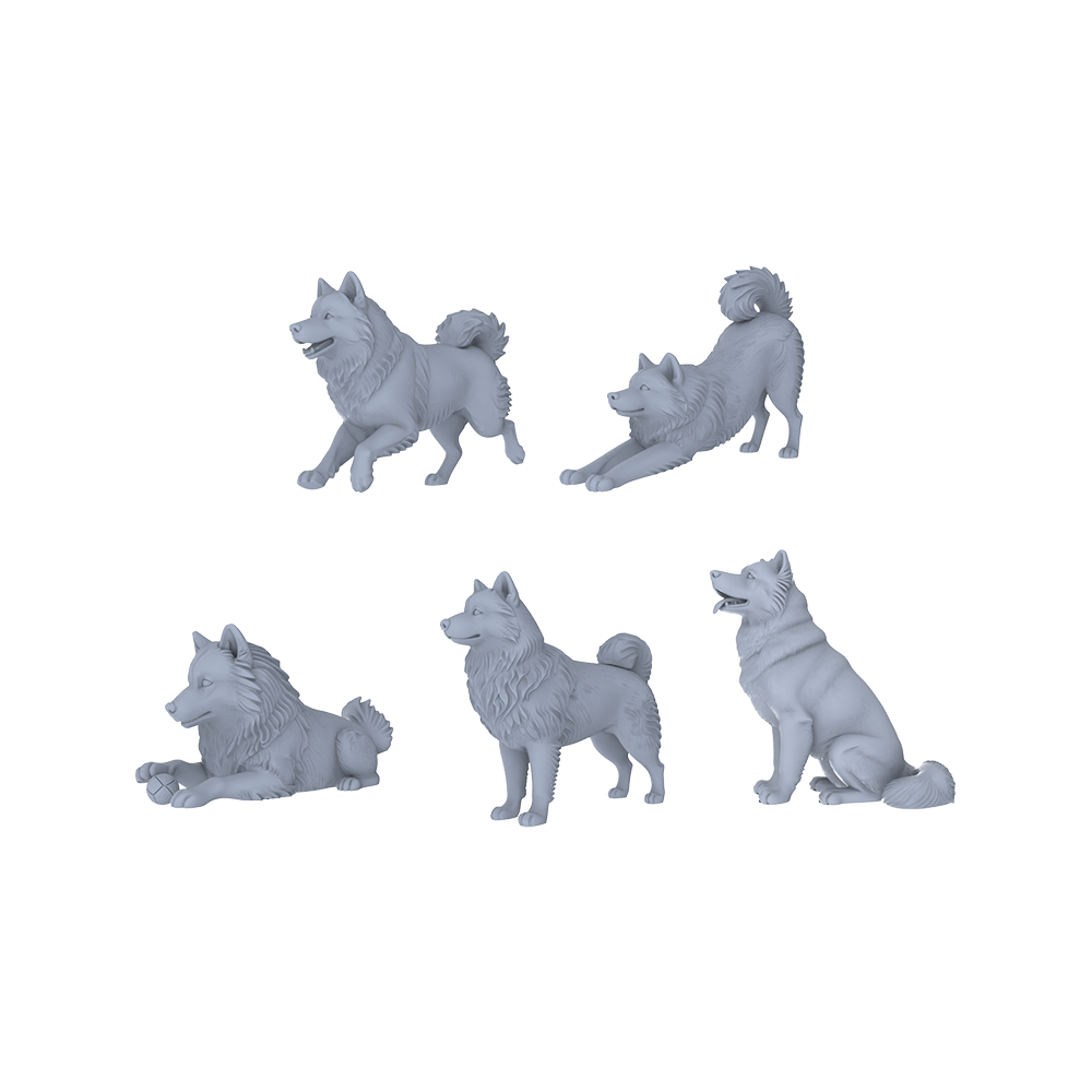 Yao's Studio LYTR251  Alaskan Malamute Resin Miniature Model 5-Figure Set, Unpainted Cute Interactive Pet Figures, DIY Painting Scene Decoration Miniatures Diorama Resin Figures