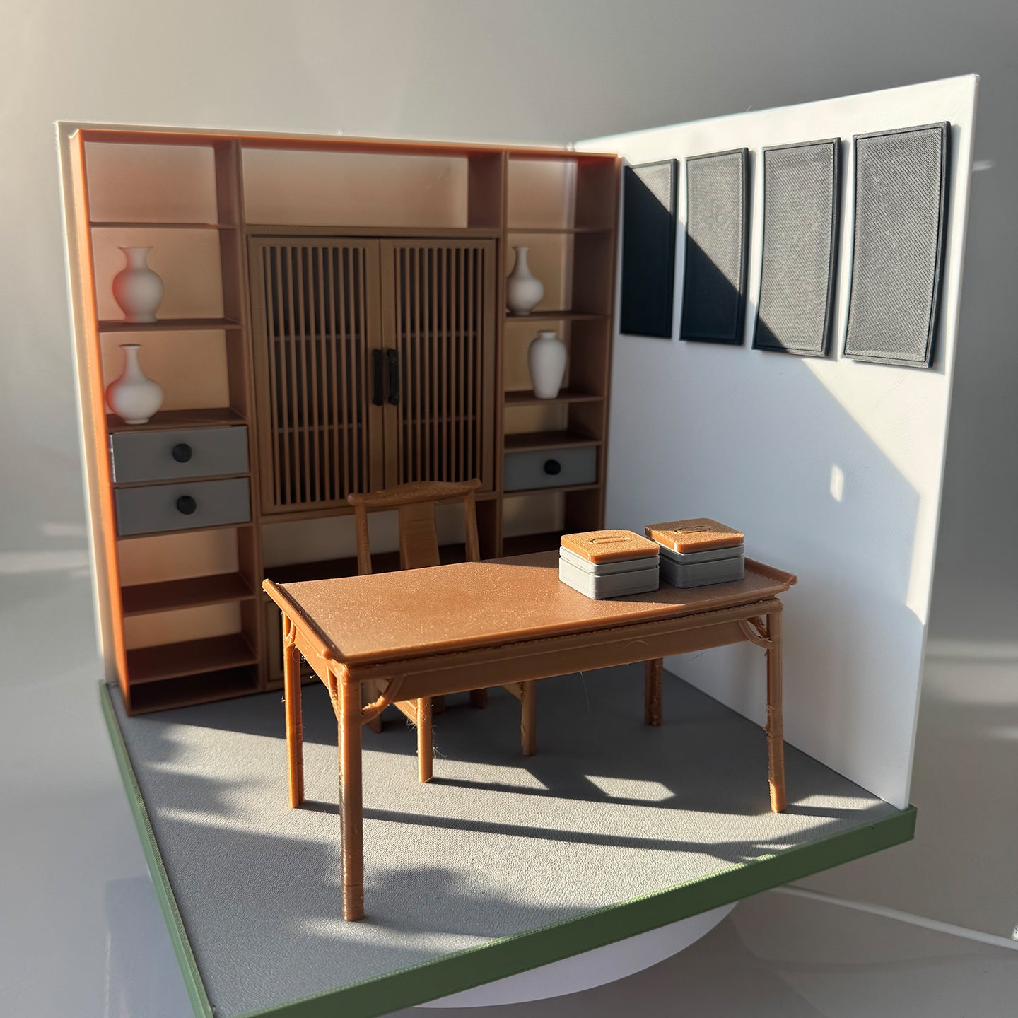RHF121025 Chinese Style Study Room 3D Printing DIY Miniature Scenes Dollhouse Frame Creative Decorations Desktop Scenarios Mini Models BJD OB Doll
