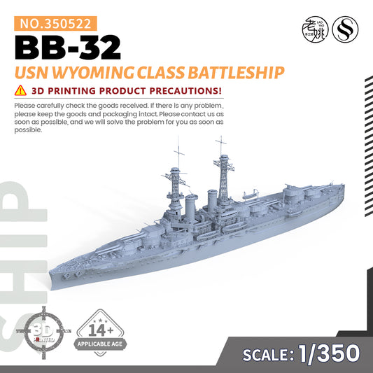 SSMODEL 350522 1/350 Military Model Kit USN Wyoming Class Battleship BB-32 V1.7