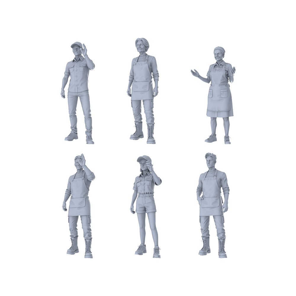 MRY-SFW LYTR372  Food Service Staff 6-Pack, Ideal Restaurant, Tabletop Painting Miniature Car Diorama Figures Scene Props Accessories Resin