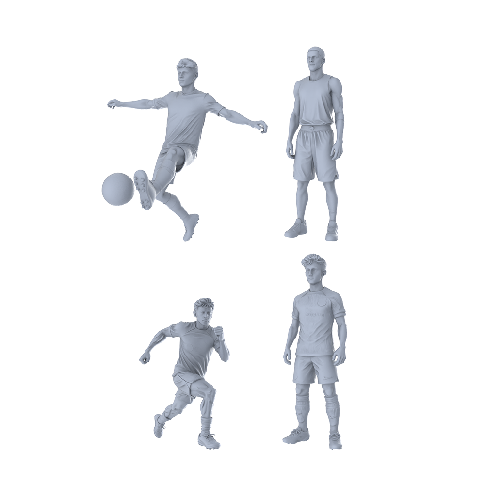 MRY-SFW LYTR502 Modern Soccer Players Field Action Group of 4 Miniature Car Diorama Figures Scene Props Accessories Resin