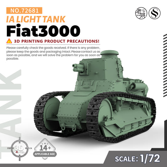 SSMODEL 681 Military Armoured Model Kit Italy Fiat3000 Light Tank