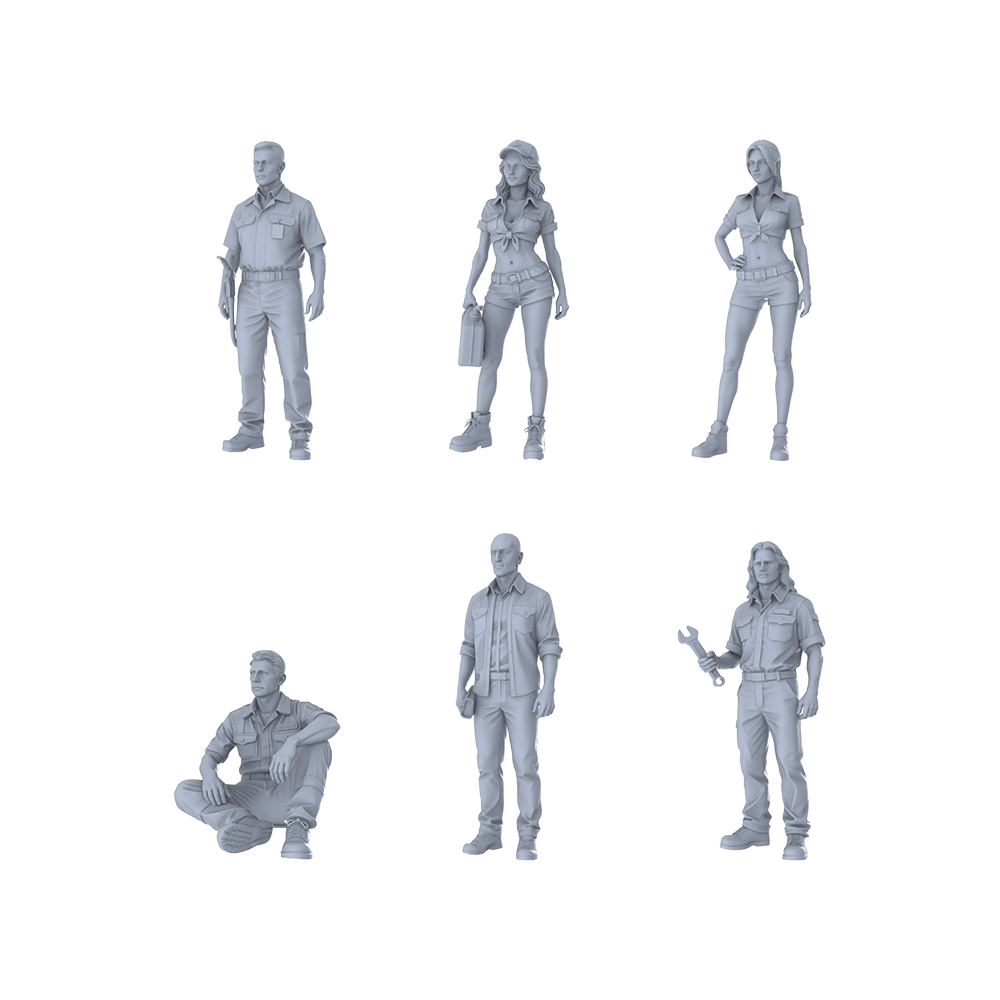 Yao's Studio LYTR352 Skiing Hexad Resin Miniature Model 6-Figure Set, Unpainted Winter Sports Figures, DIY Painting Scene Decoration Miniatures Diorama Resin Figures