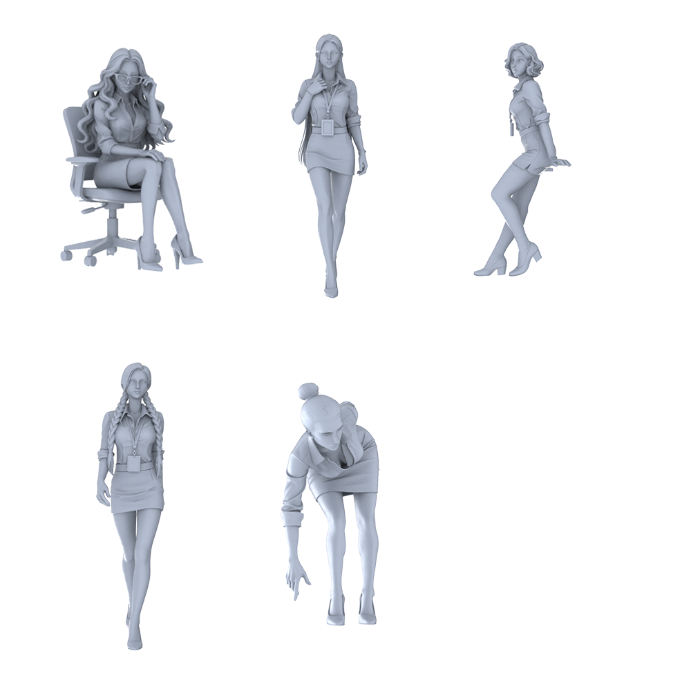 MRY-SFW LYTR709 Modern Figure Female Office Staff Daily Style 5 pcs Miniature Car Diorama Figures Scene Props Accessories Resin