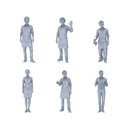 Yao's Studio LYTR197  Unpainted Miniature 6-Piece Set - Service Personnel Figures to Build Immersive Street Scenes Miniatures Diorama Resin Figures