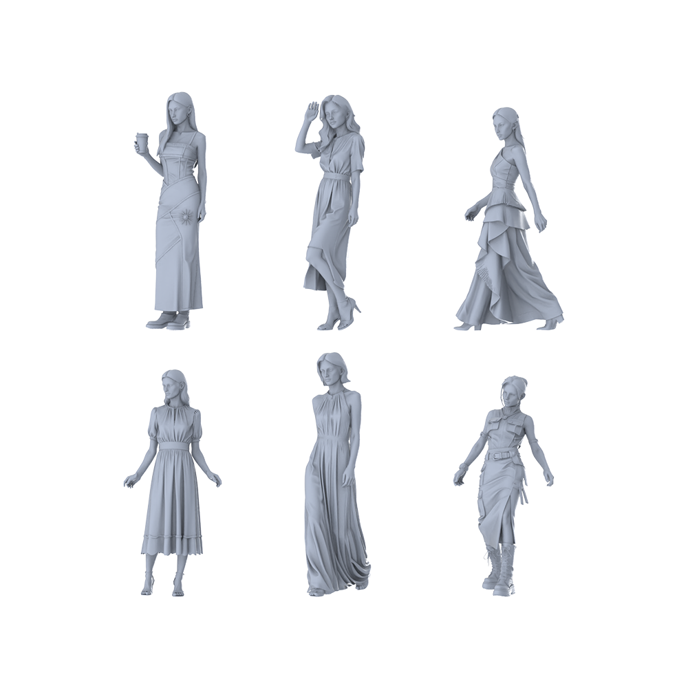MRY-SFW LYTR663 Modern Elegant Long Dress Style Young Female Multi-Pose Six-Person Set Miniature Car Diorama Figures Scene Props Accessories Resin