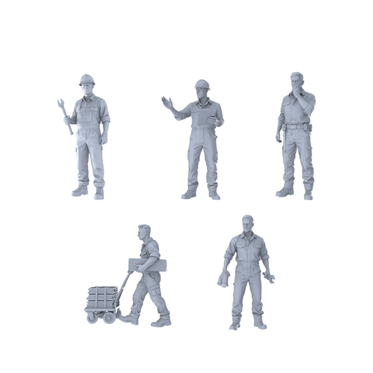 MRY-SFW LYTR527 Modern Construction Skilled Workers Work Group of 5 Miniature Car Diorama Figures Scene Props Accessories Resin