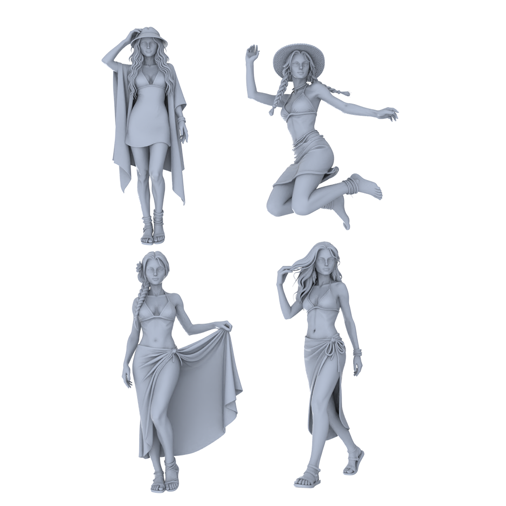 MRY-SFW LYTR738 Modern Beach Outfit Female 4 pcs Miniature Car Diorama Figures Scene Props Accessories Resin