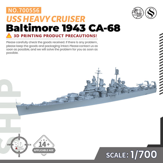 SSMODEL 556 1/700(600,720,800,900) Military Warship Model Kit USN Baltimore CA-68 Baltimore class Heavy Cruiser 1943