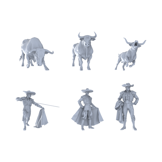 Yao's Studio LYTR284 Matador & Bull Hexad Resin Miniature Model 6-Piece Set, Unpainted Spanish Bullfighting Figures, DIY Painting Scene Decoration Miniatures Diorama Resin Figures