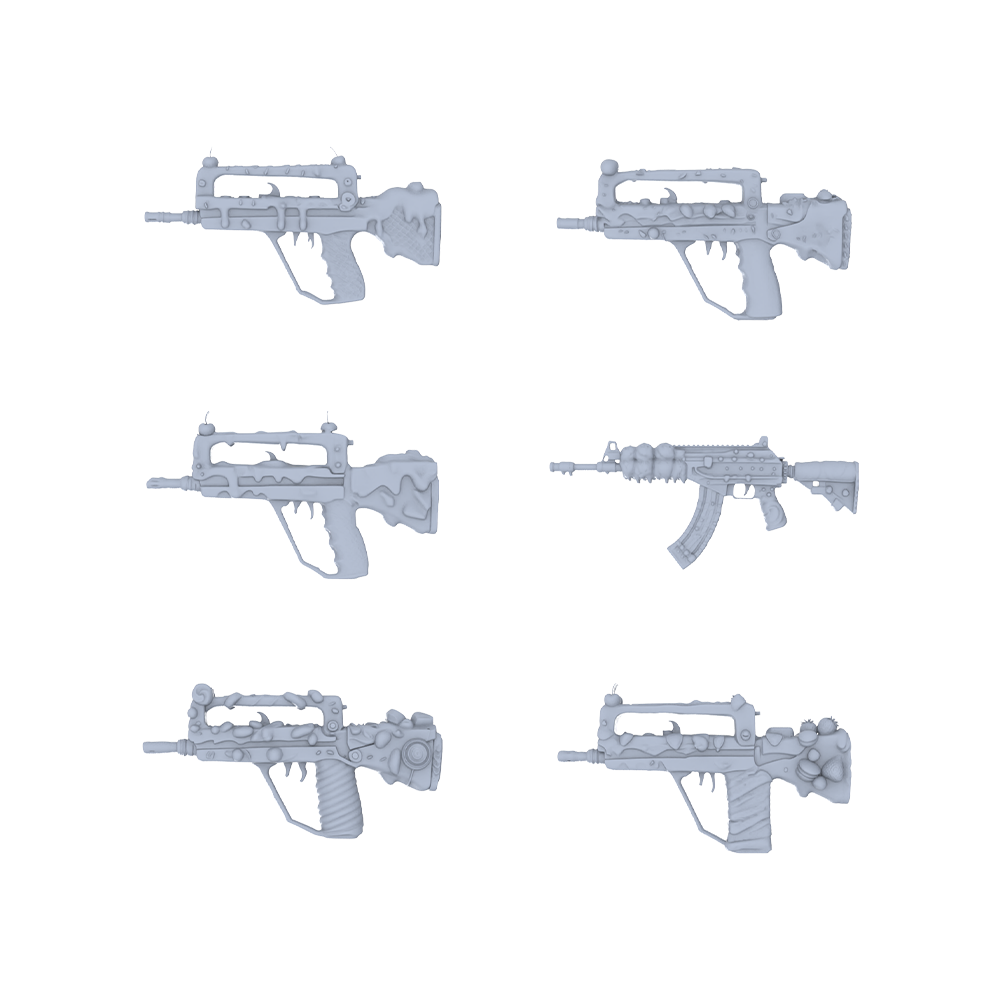 MRY-SFW LYGS044 Whimsical Nature Modified Bullpup Rifle Collection - 6 Untextured Models