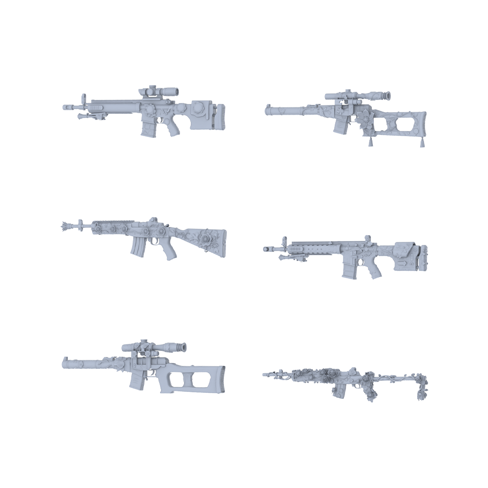 MRY-SFW LYGS181 Blooming Sniper-Themed Modified Sniper & Tactical Rifle Set - 6 Gentle Fantasy Variants (Untextured)