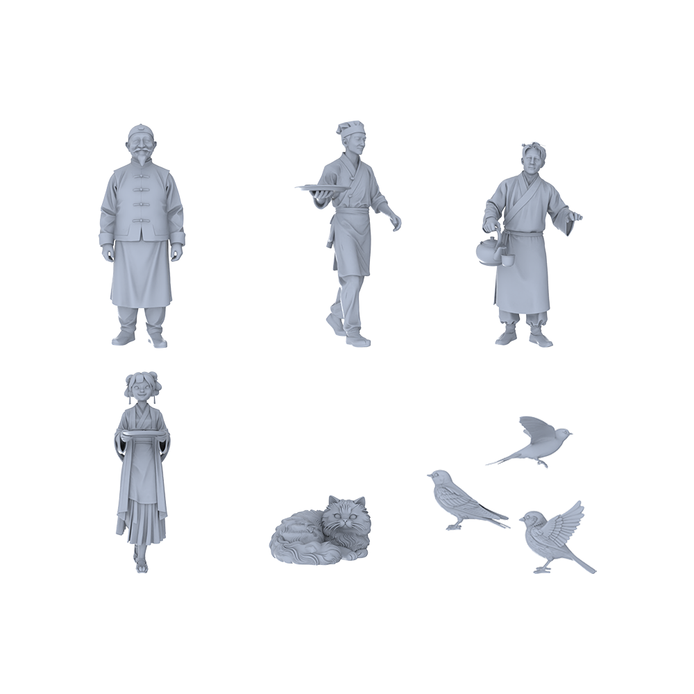 Yao's Studio LYTR172 Unpainted Ancient Food Stall Resin Miniature 8-Piece Set, Ideal for Hobbyists¡¯ Figure Painting & Chinese Street Diorama Building Miniatures Diorama Resin Figures