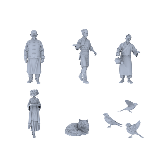 Yao's Studio LYTR172 Unpainted Ancient Food Stall Resin Miniature 8-Piece Set, Ideal for Hobbyists¡¯ Figure Painting & Chinese Street Diorama Building Miniatures Diorama Resin Figures
