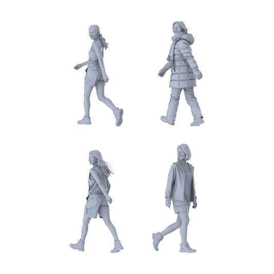 MRY-SFW LYTR671 Modern Daily Walking Style Female Multi-Pose Four-Person Set Miniature Car Diorama Figures Scene Props Accessories Resin
