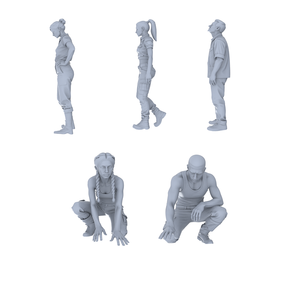 MRY-SFW LYTR782 Outdoor Pose Figure Model 5 pcs Miniature Car Diorama Figures Scene Props Accessories Resin