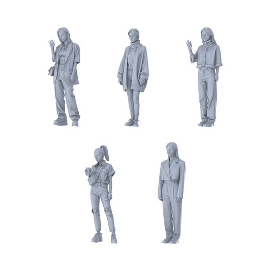 MRY-SFW LYTR636 Modern Minimalist Commute Style Young Female Multi-Pose Five-Person Set Miniature Car Diorama Figures Scene Props Accessories Resin