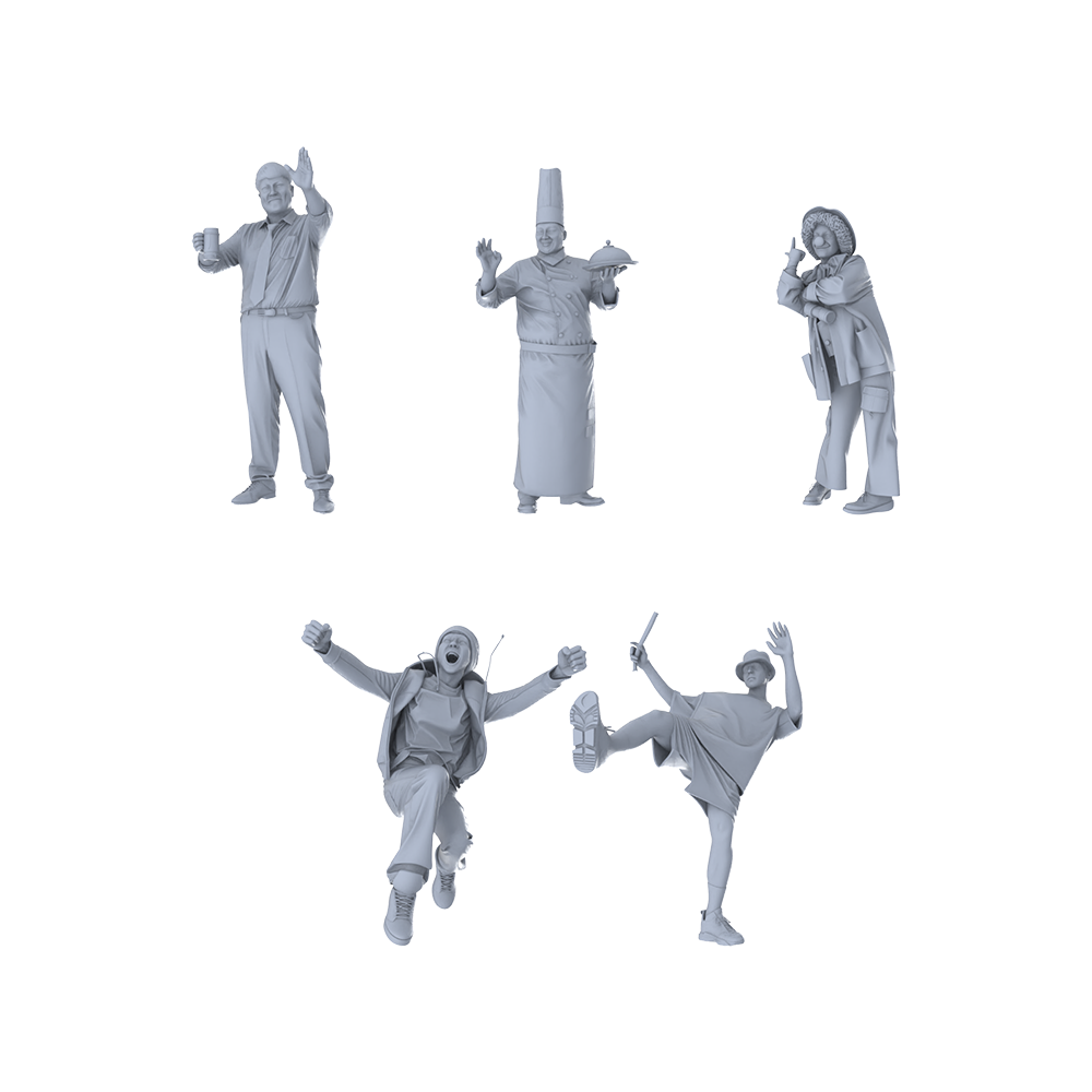 MRY-SFW LYTR485 Modern Diverse Professionals Joyful Party Group of 5 Miniature Car Diorama Figures Scene Props Accessories Resin