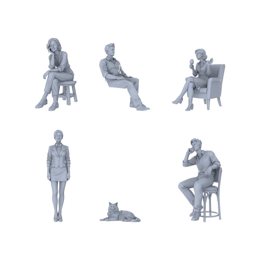Yao's Studio LYTR216  Unpainted Miniature 6-Piece Set - Caf¡§| Terrace & Leisure Scene Models for Realistic Dioramas Miniatures Diorama Resin Figures