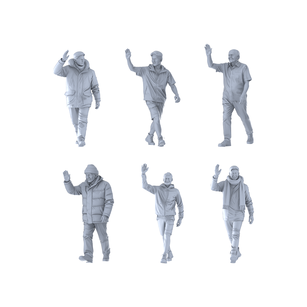 MRY-SFW LYTR682 Modern Waving Greeting Style Male Multi-Pose Six-Person Set Miniature Car Diorama Figures Scene Props Accessories Resin