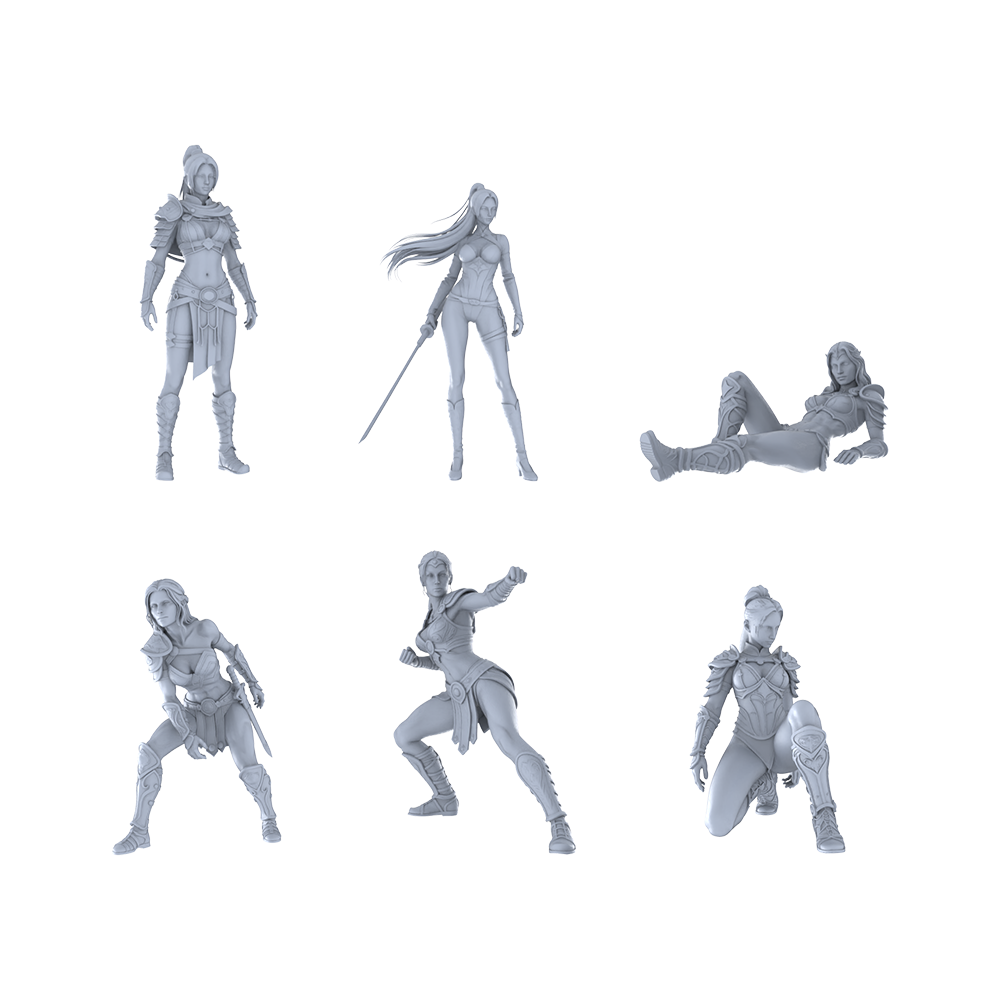 Yao's Studio LYTR261 Female Warrior Resin Miniature Model 6-Figure Set, Unpainted Combat Pose Figures, DIY Painting Scene Decoration Miniatures Diorama Resin Figures
