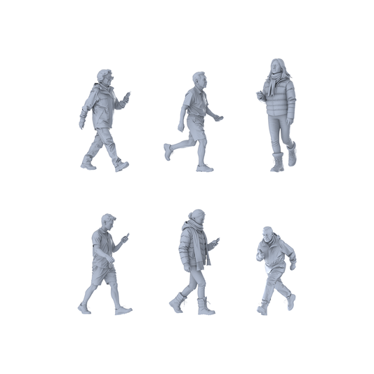 MRY-SFW LYTR674 Modern Phone-Watching Walking Style Multi-Character Multi-Pose Six-Person Set Miniature Car Diorama Figures Scene Props Accessories Resin
