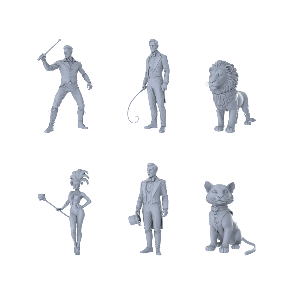 MRY-SFW LYTR409 Circus Carnival Hexad 6-Piece Set,  Trainer Performer, DIY Paintingation Miniature Car Diorama Figures Scene Props Accessories Resin