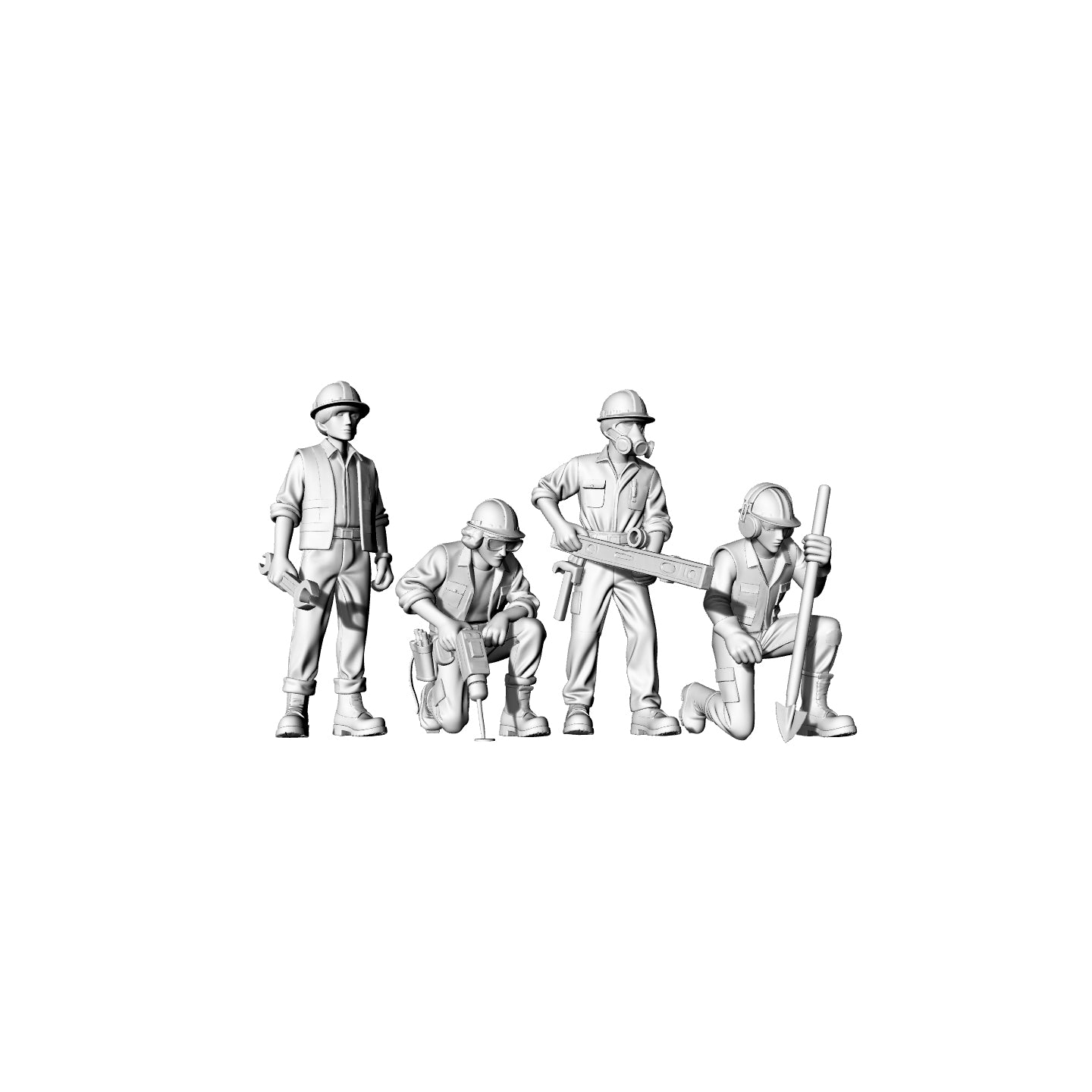 Yao's Studio LYTR072  Construction Worker 4-Pack 3D Print Model, Unpainted Worker Figures, DIY Painting Kit 1set