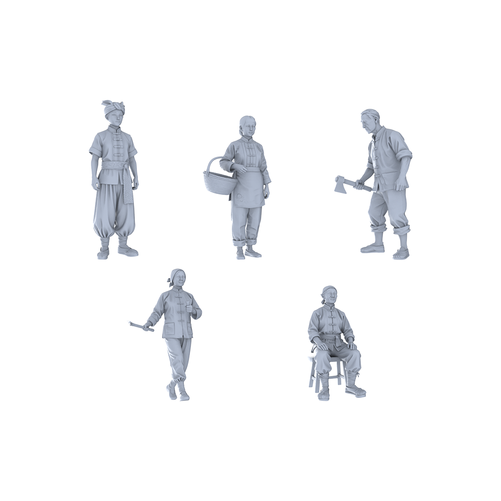 Yao's Studio LYTR291  Rural Life Quintet Resin Miniature Model 5-Figure Set, Unpainted Daily Labor Figures, DIY Painting Scene Decoration Miniatures Diorama Resin Figures