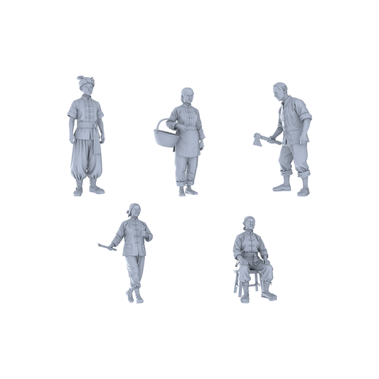 Yao's Studio LYTR291  Rural Life Quintet Resin Miniature Model 5-Figure Set, Unpainted Daily Labor Figures, DIY Painting Scene Decoration Miniatures Diorama Resin Figures