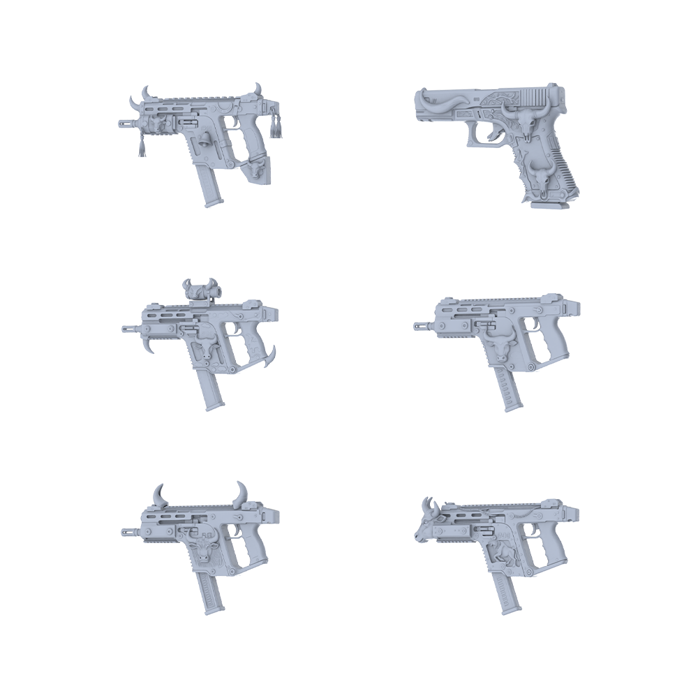 MRY-SFW LYGS164 Bull Fantasy Modified Tactical Gun 3D Models - 6 Piece Untextured Set