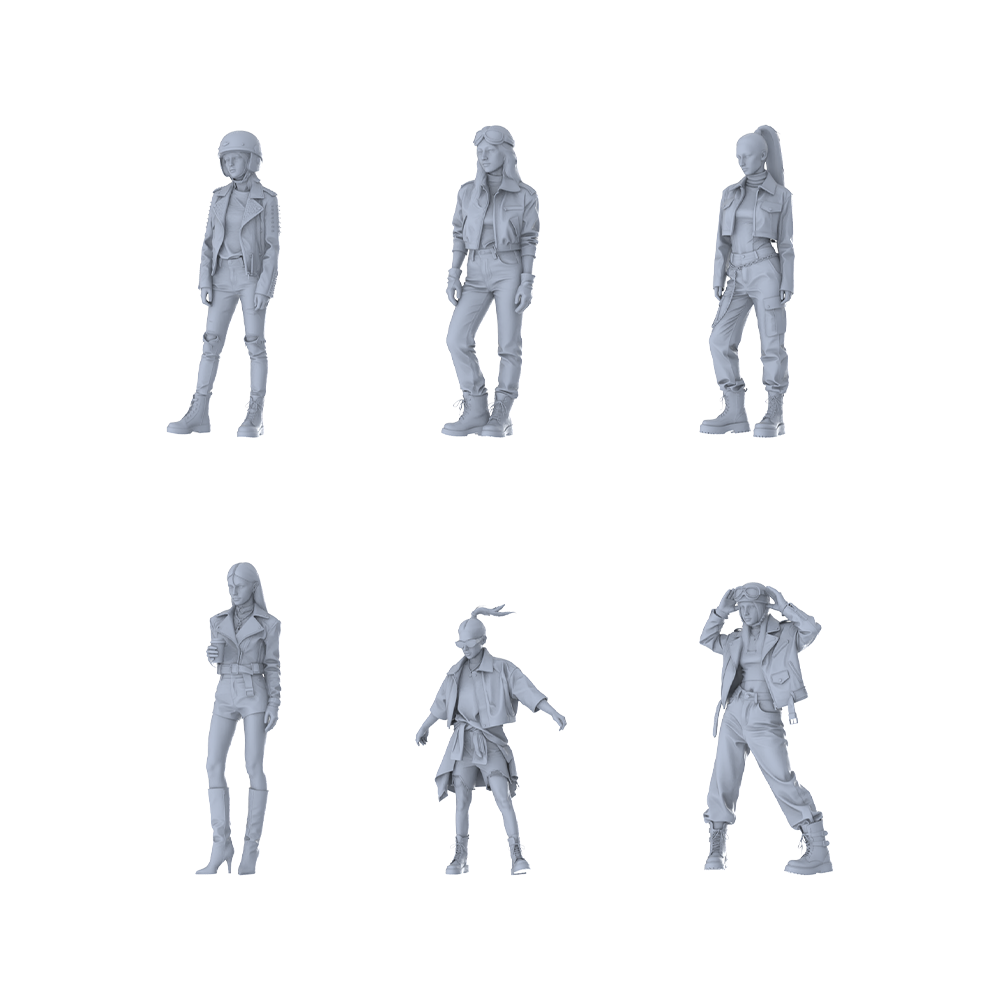 MRY-SFW LYTR658 Modern Biker Cool Style Young Female Multi-Pose Six-Person Set Miniature Car Diorama Figures Scene Props Accessories Resin
