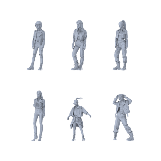 MRY-SFW LYTR658 Modern Biker Cool Style Young Female Multi-Pose Six-Person Set Miniature Car Diorama Figures Scene Props Accessories Resin