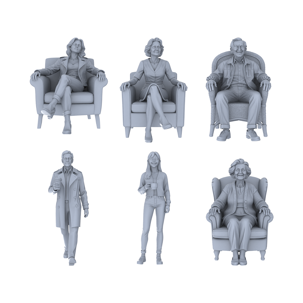 Yao's Studio LYTR244 Miniature Home Leisure Figure 6-Pack, Unpainted Diorama Models for Living Room & Caf¨¦ Scene Building Miniatures Diorama Resin Figures
