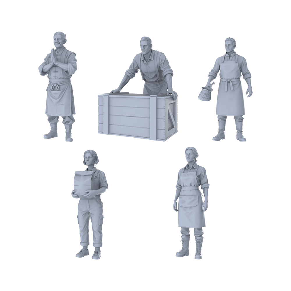 MRY-SFW LYTR361 Street Artisan Quintet 5-Figure Set,  Shop Artisan, DIY Paintingation Miniature Car Diorama Figures Scene Props Accessories Resin