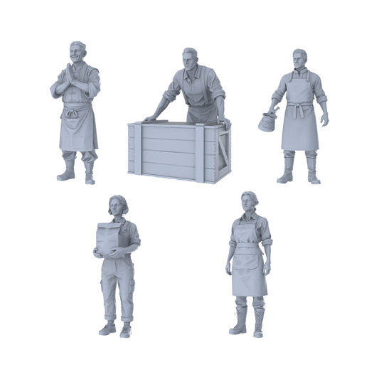 MRY-SFW LYTR361 Street Artisan Quintet 5-Figure Set,  Shop Artisan, DIY Paintingation Miniature Car Diorama Figures Scene Props Accessories Resin