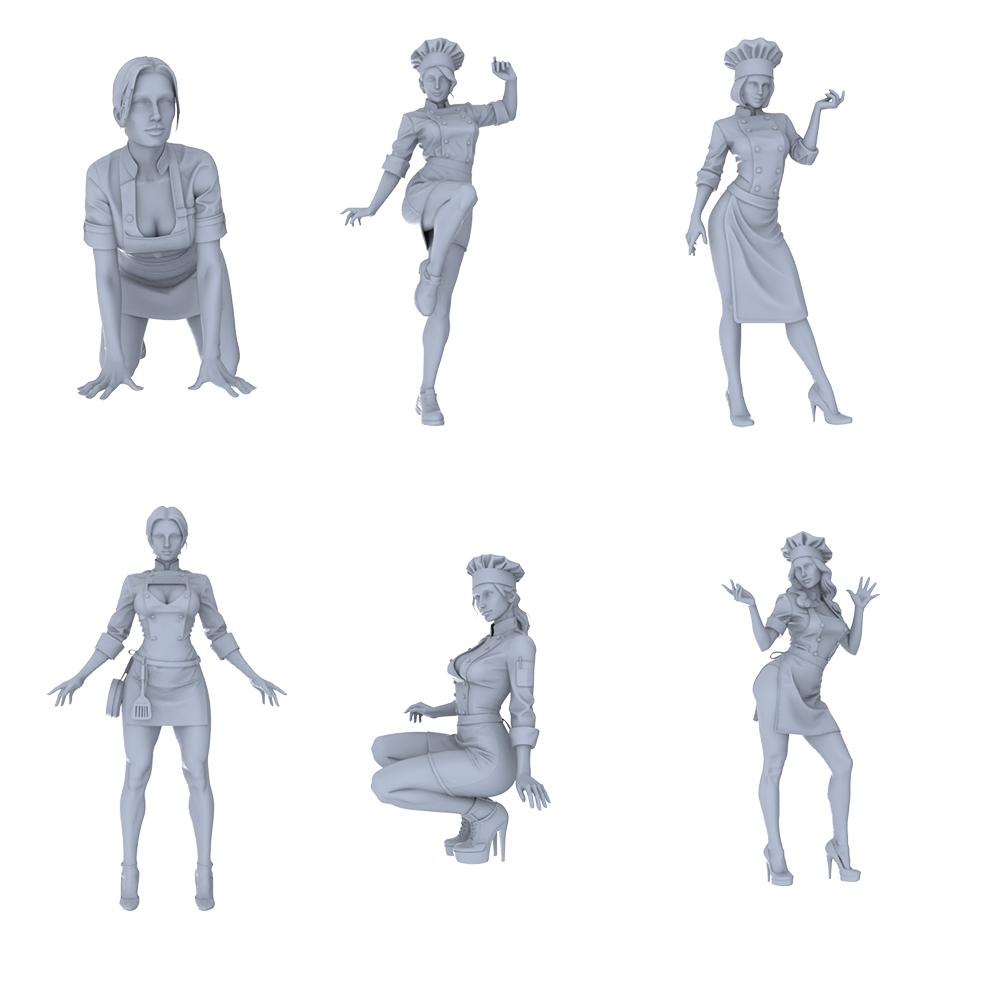 MRY-SFW LYTR691 Modern Figure Female Chef Food Service 6 pcs Miniature Car Diorama Figures Scene Props Accessories Resin