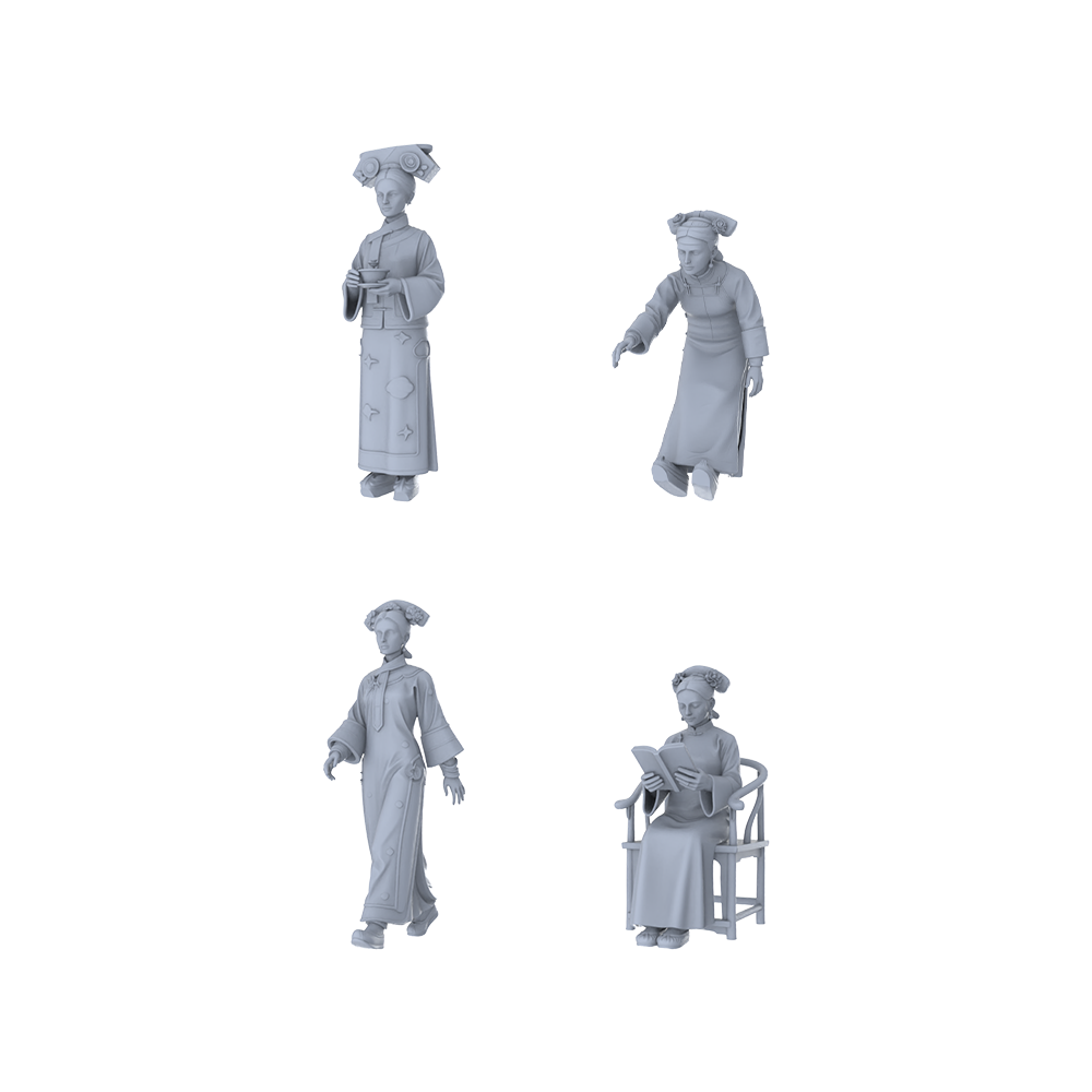 MRY-SFW LYTR469 Qing Dynasty Court Ladies Manchu Group of 4 Miniature Car Diorama Figures Scene Props Accessories Resin