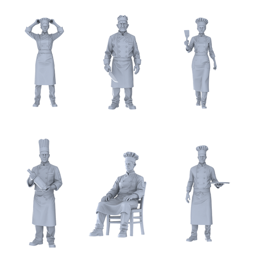 MRY-SFW LYTR685 Modern Figure Chef Kitchen 6 pcs Miniature Car Diorama Figures Scene Props Accessories Resin