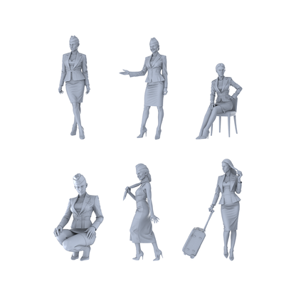 MRY-SFW LYTR555 Modern Flight Attendants Pose Group of 6 Miniature Car Diorama Figures Scene Props Accessories Resin