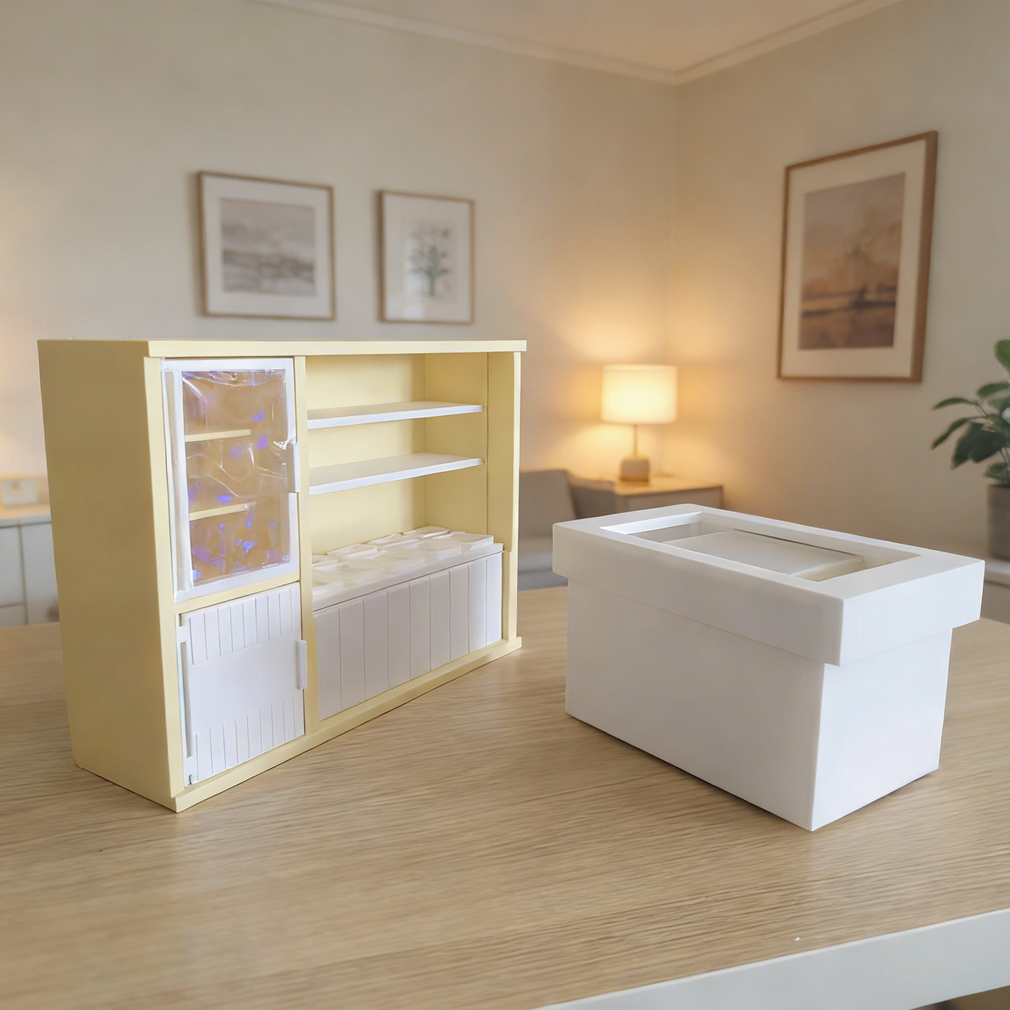 RHF256 Freezer Fruit Salad Counter 3D Printed Modern Miniature Furniture Freezer Fruit Salad Counter Model 1:12 Scale Miniature BJD/OB Dollhouse Accessory Home Cottage Scenery Decoration, DIY Miniature Scene Prop, Desktop Creative Ornament