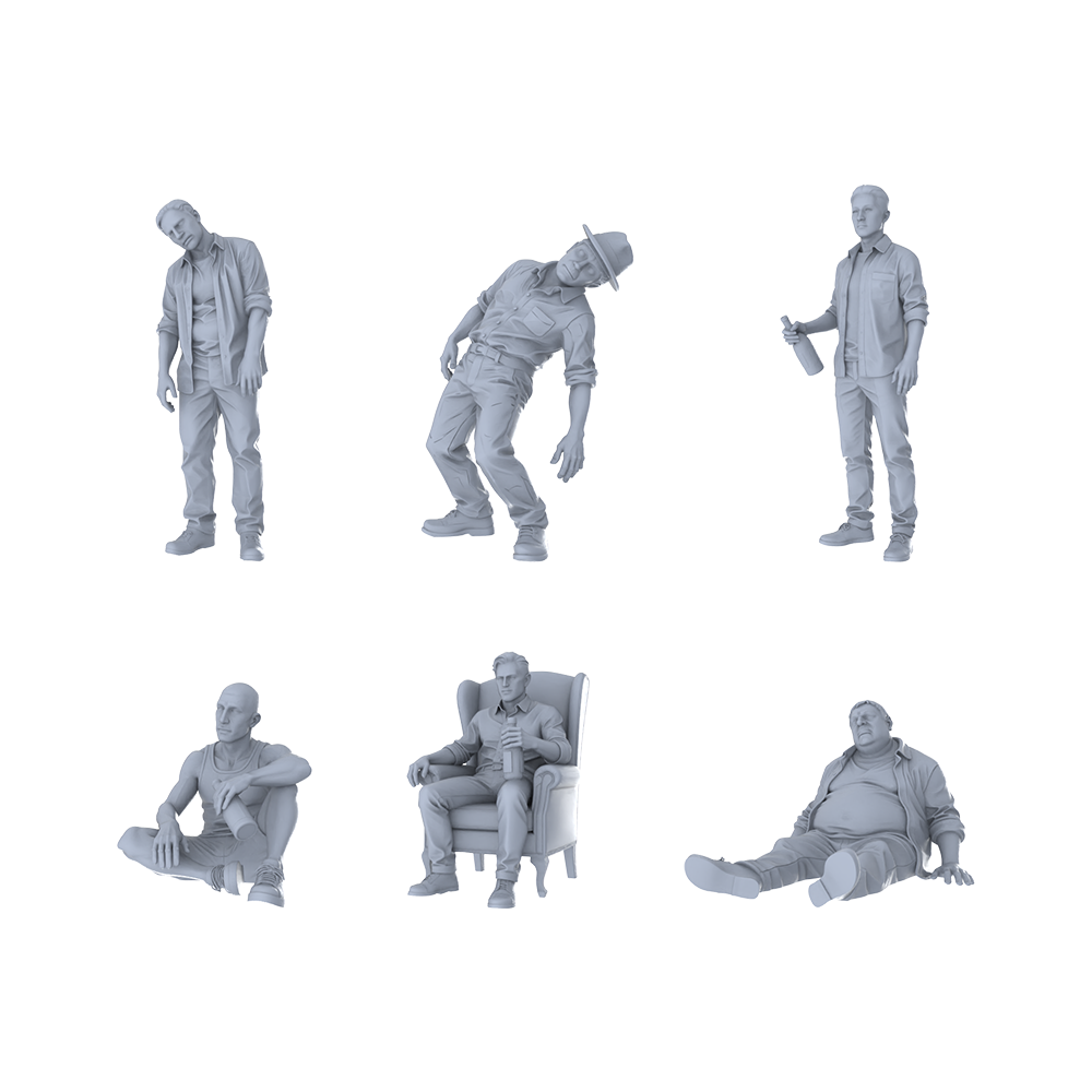 MRY-SFW LYTR579 Modern Casual Street Male Characters Pose Group of 6 Miniature Car Diorama Figures Scene Props Accessories Resin
