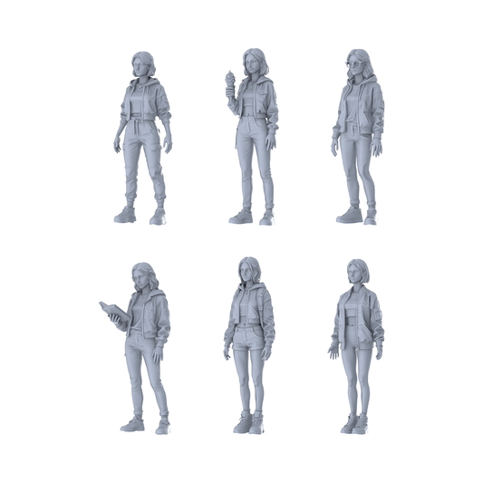 MRY-SFW LYTR639 Modern Casual Daily Style Young Female Multi-Pose Six-Person Set Miniature Car Diorama Figures Scene Props Accessories Resin