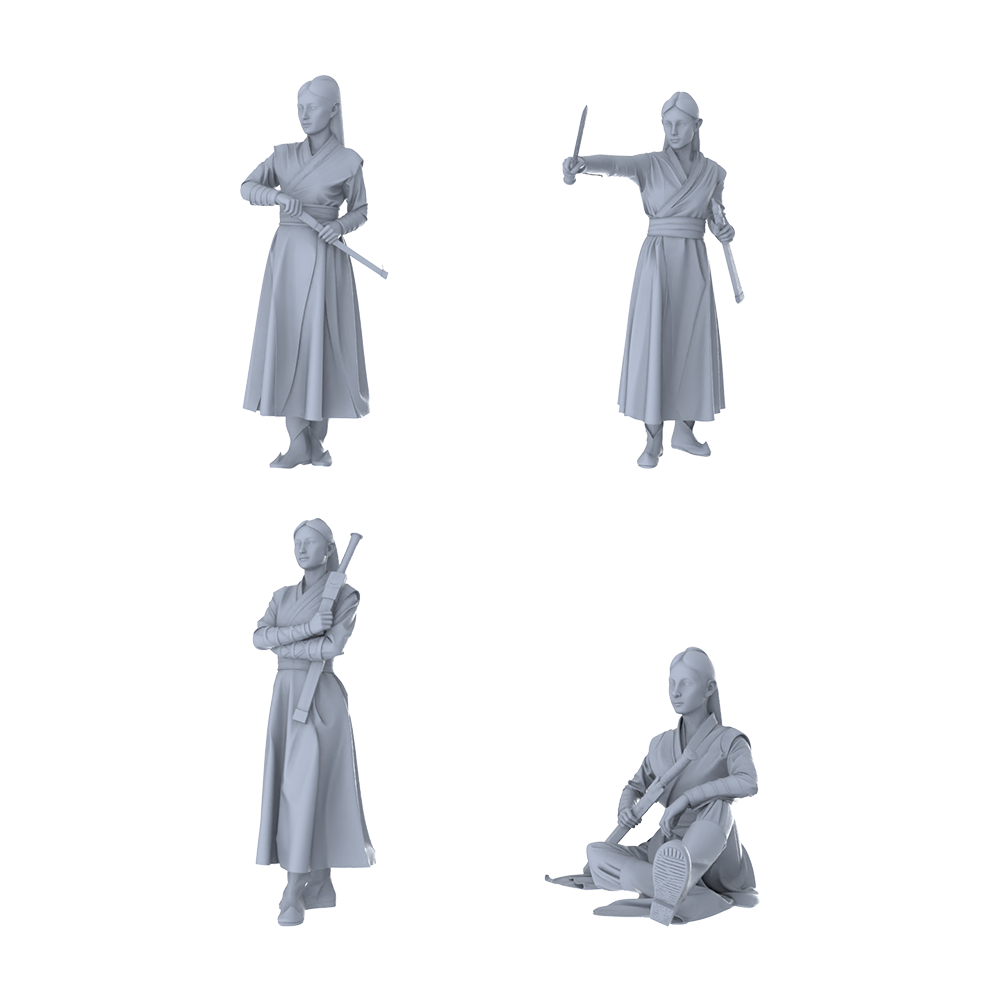 MRY-SFW LYTR491 Ancient Female Swordsmen Heroic Stances Group of 4  Miniature Car Diorama Figures Scene Props Accessories Resin