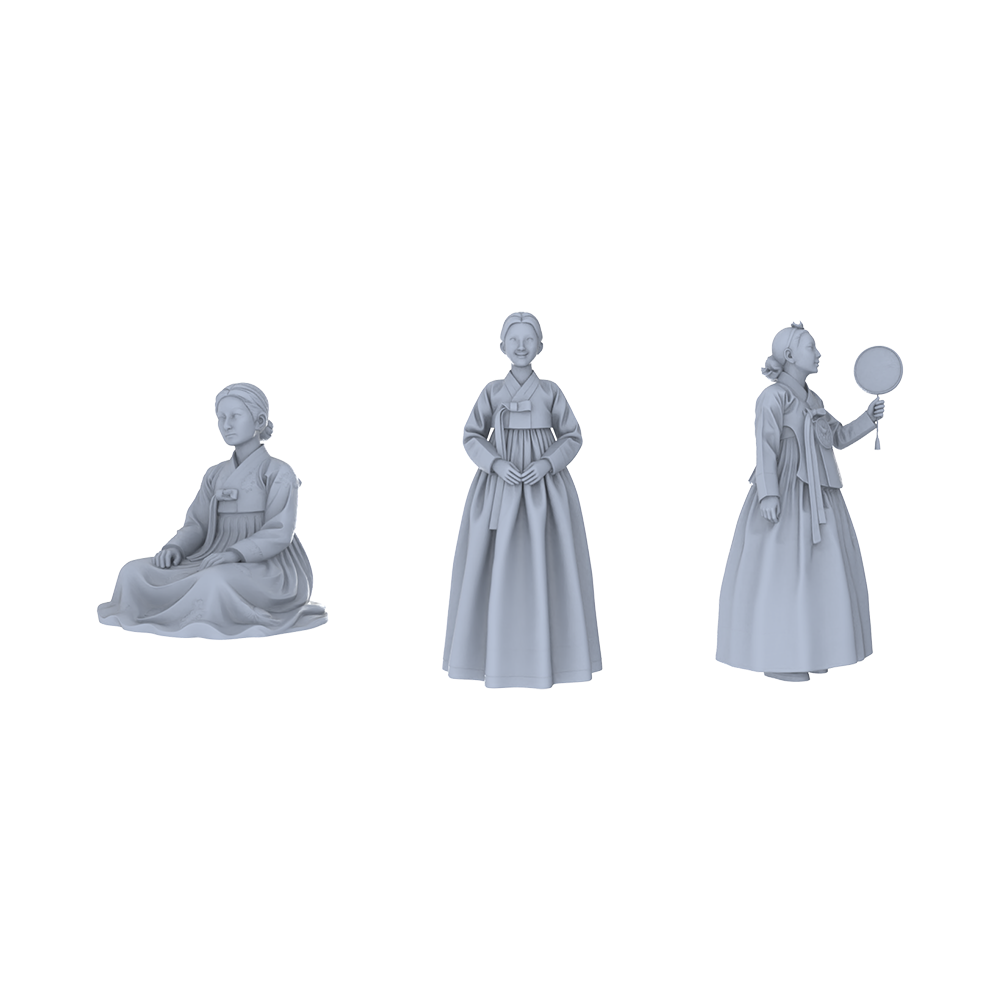 Yao's Studio LYTR248 Korean Hanbok Women Resin Miniature Model 3-Figure Set, Unpainted Traditional Korean Dress Figures, DIY Painting Scene Decoration Miniatures Diorama Resin Figures