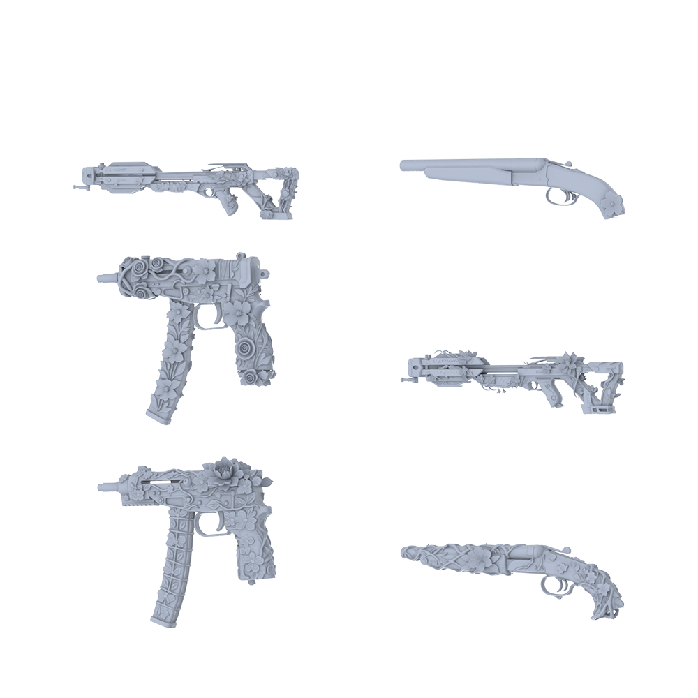 MRY-SFW LYGS170 Blooming Warfare-Themed Modified Tactical Compact Gun Set - 6 Gentle Fantasy Variants (Untextured)